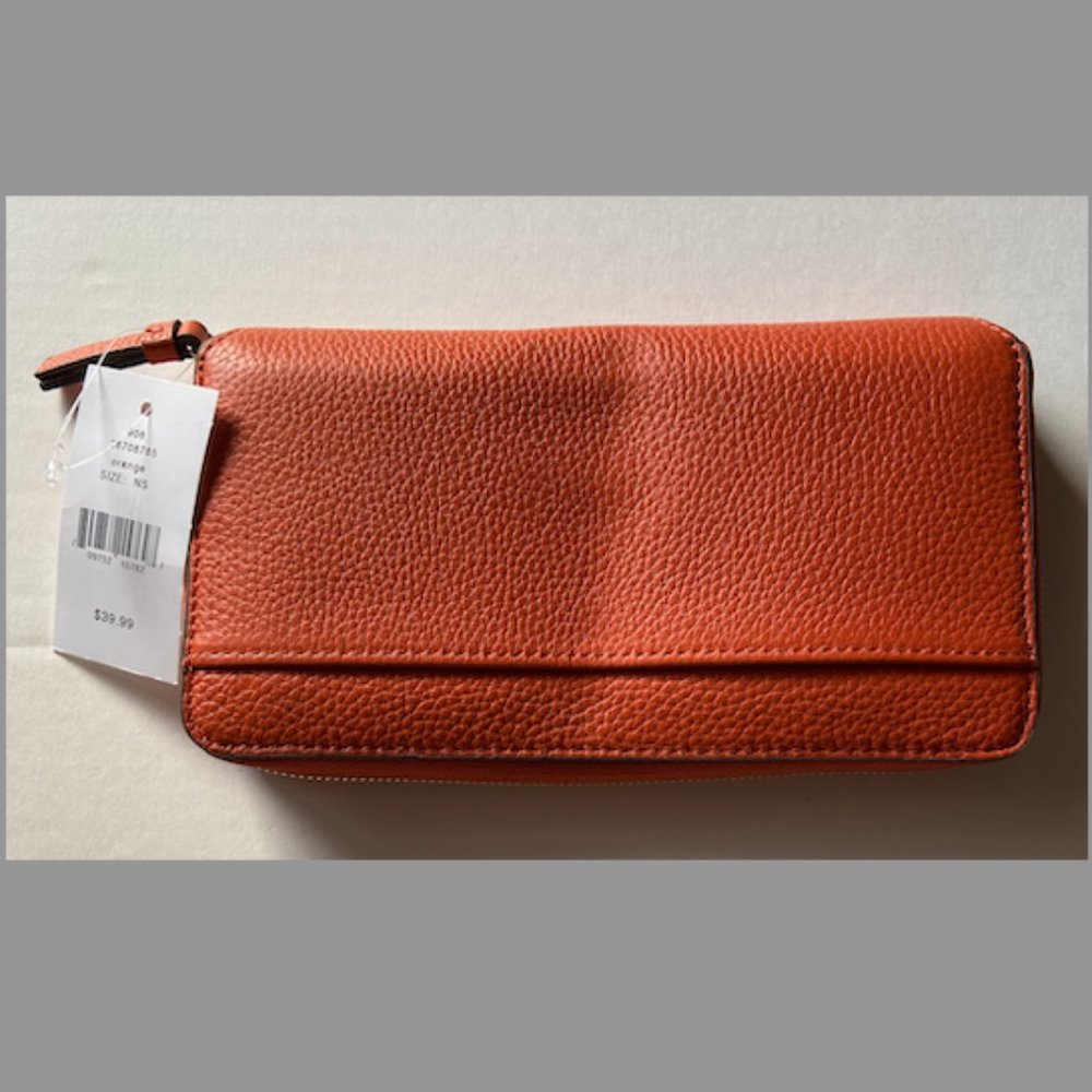 Saks Fifth Avenue Orange leather Zip Around Wallet (NWT)